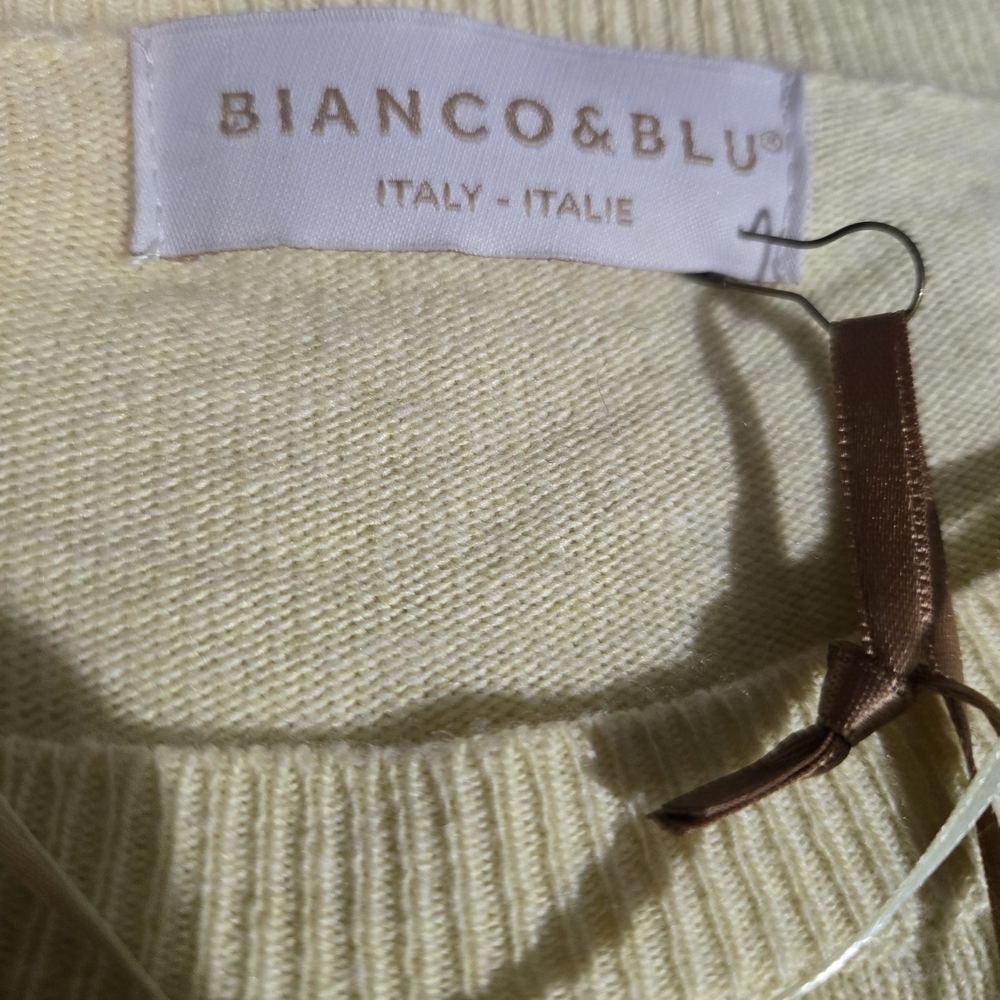 NWT Bianco & Blu Italy Wool Cashmere Silk Sweater - Butter Yellow Luxury Knit - Picture 3 of 7